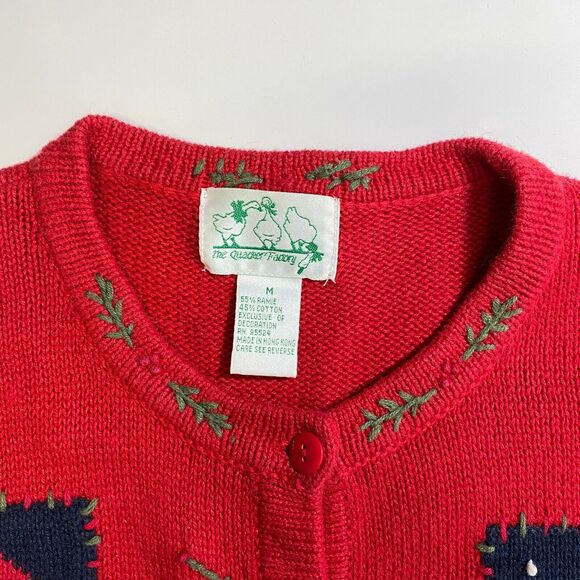 The Quacker Factory Womens Red Santa Christmas Button Up Cardigan Sweater Sz M - Picture 9 of 10